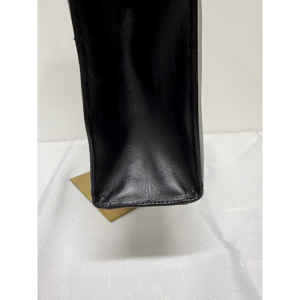 Gucci Vintage Black Leather Tote Bag Gold G Logo Hardware Square Handbag - Picture 7 of 14
